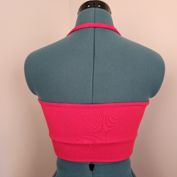 Custom handmade red stretch knit with side ribbon cropped top size S US - Picture 4 of 4